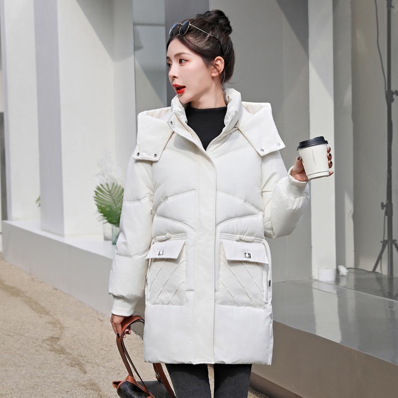 Down Cotton Jacket Women's Mid-length 2025 New Korean Version Loose Slimming Cotton Jacket Thickened Hooded Padded Jacket Winter Jacket