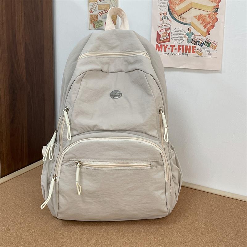 Solid Color Lightweight Backpack Women's Waterproof Travel Backpack Junior High School Student Schoolbag