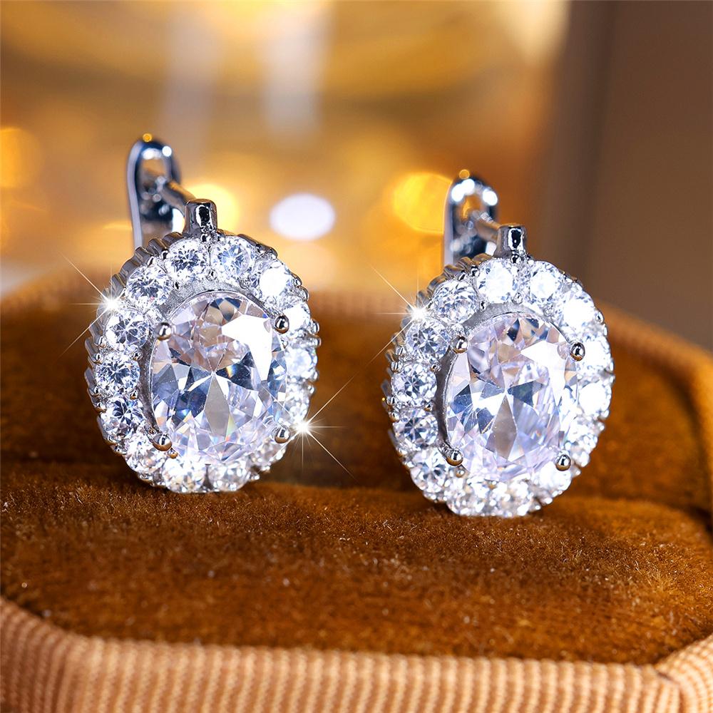 Cute Small Blue Green Purple Zircon Stone Hoop Earrings For Women Charm Female Silver Color Wedding Jewelry Gift