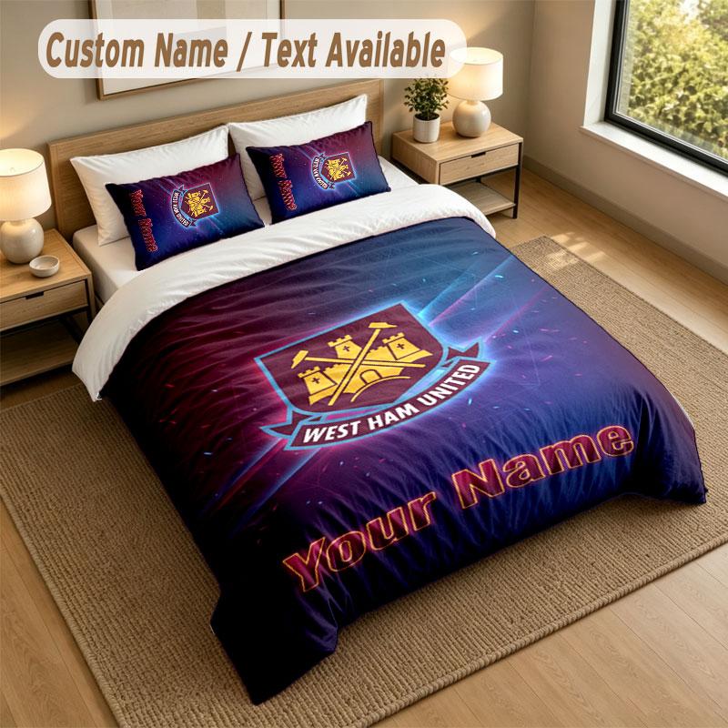 Bedding Set 1 Duvet Cover 2 Pillowcases West Ham United FC Print Soft Bed Linen Bedroom Decor