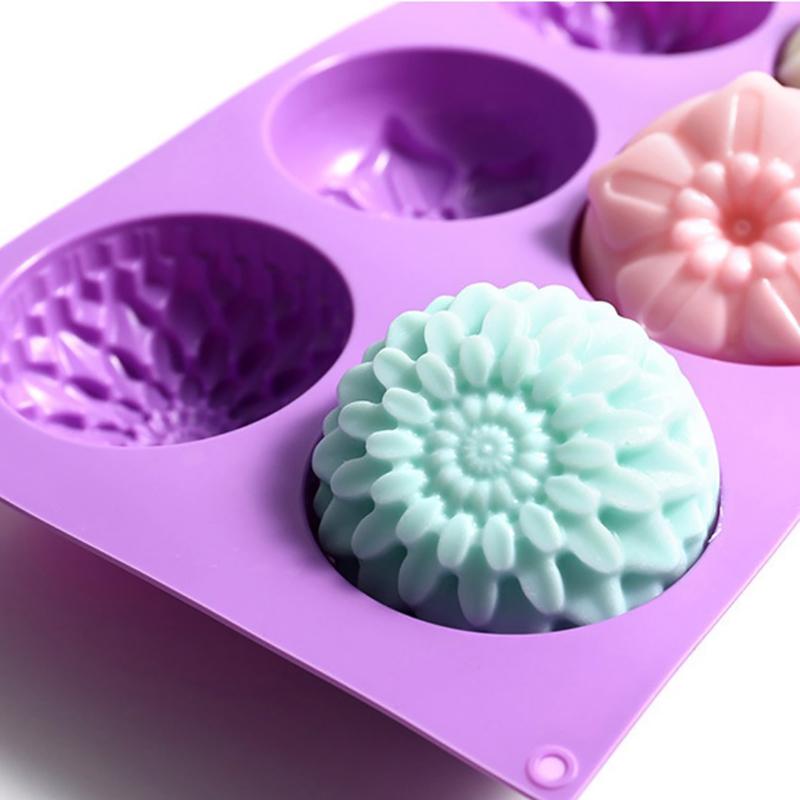 6 Cavity 3D Flower Shaped Silicone Soap Mold Diy Fondant Cake Form Soap Making