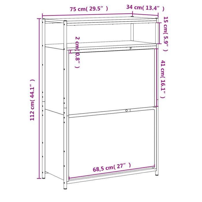 VidaXL Armoire à chaussures sonoma gris 75x34x112 cm bois d'ingénierie 840037