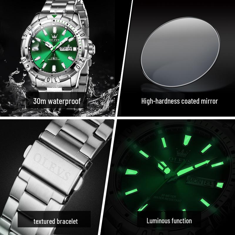 Oulisi Men's Green Submariner Quartz Waterproof Watch