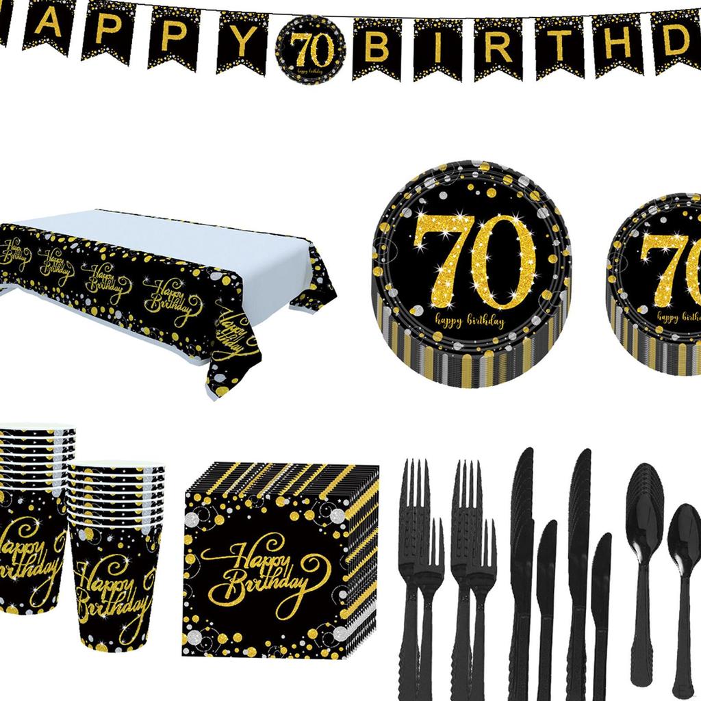 Birthday Party Supplies Anniversaries Serves 16 Guests Disposable Dinnerware 70th