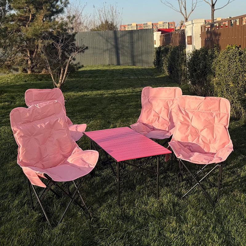 Pink Moon High-Back Folding Chair with Cotton Padding for Winter Camping