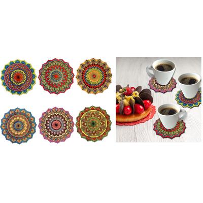 Pine Set mit 6 Mandala-Untersetzern, 10,2 cm, einzigartige handgefertigte Designs, Blumenform, 10 cm Durchmesser