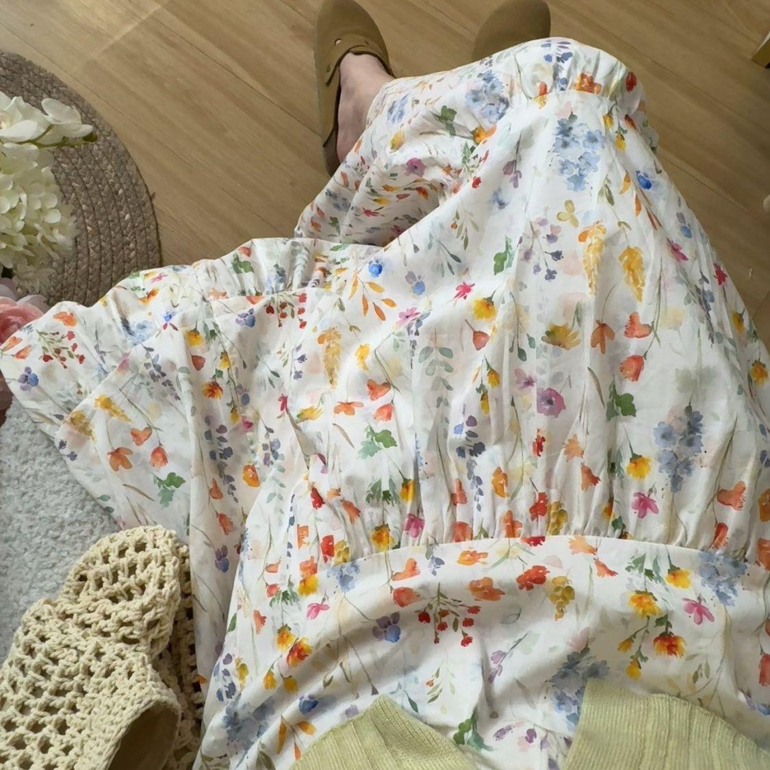 

Женская корейская романтичная миди-юбка с цветочным принтом - Свободный крой, стройнящая, повседневная, универсальная юбка для весны/лета one size