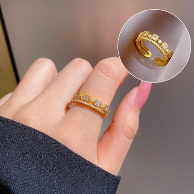 Real Gold Couple Ring, Women'S Tide Fashion Plain Ring, Adjustable Opening Ring, Cold Wind Index Finger Ring