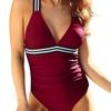 New Sexy Women's V-neck One Piece Solid Color Patchwork Swimsuit Bikini Swimsuit