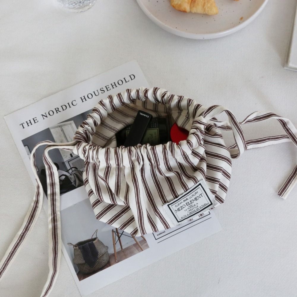 Korean Style Drawstring Tissue Bag Cotton Paper Towel Dispenser Stripe Napkin Holder Bathroom