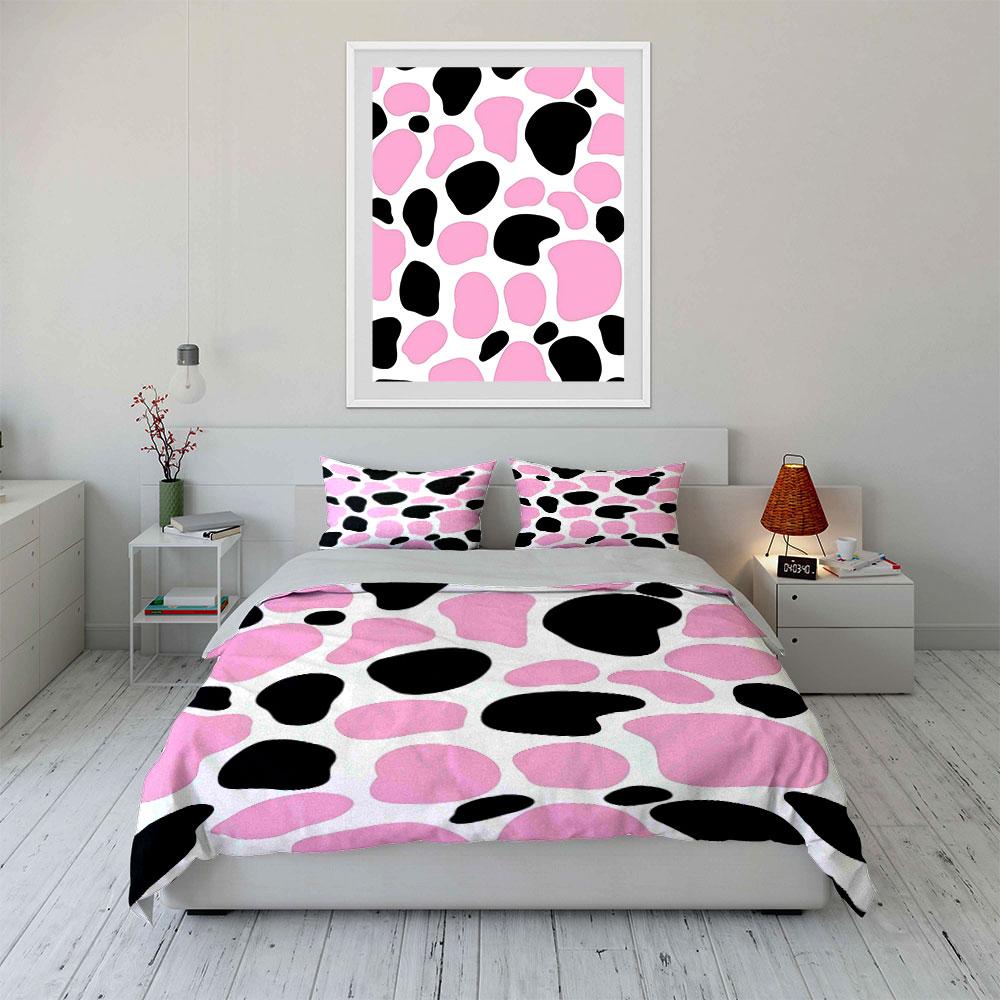 Pink and Black Cow Print Bedding Bedding Duvet Cover Set Duvet Cover Pillowcases (1 * Duvet Cover 2 * Pillowcases, without duvet insert)