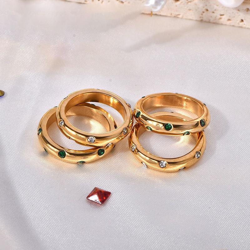 18K Gold-Plated Geometry Retro Micro Inlay Stainless Steel Children s Ring Green White Zircon Ins Wind Style Third Party No. 6