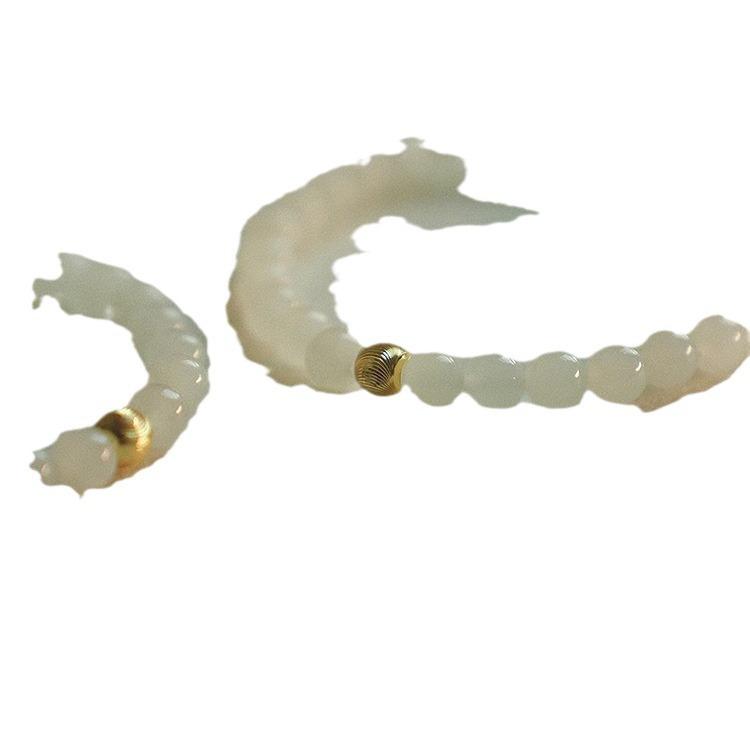 Hetian white jade bracelet for women, niche design, round bead jewelry, new light luxury high-end feel bracelet