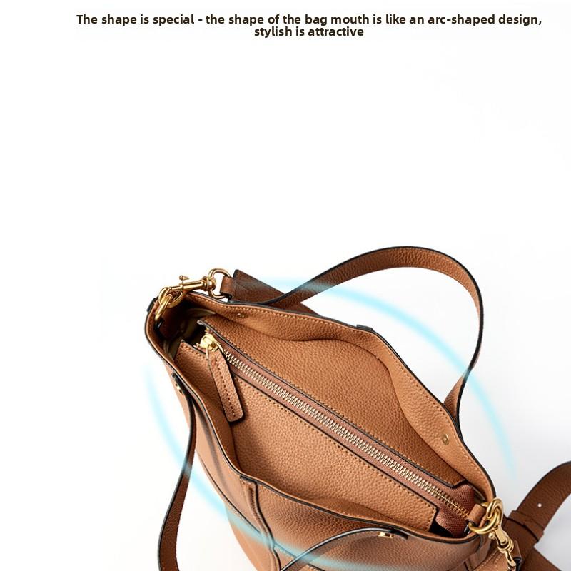 Niche Texture Versatile First-layer Cowhide Commuting Large-capacity Bucket Bag Elegant Single Shoulder Oblique Span Bag