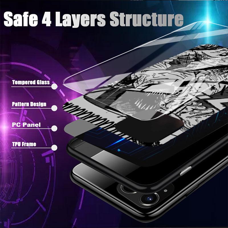 Chainsaw Man Cool Glass Case For Apple iPhone 14 13 Pro 11 12 7 8 Plus SE 2022 XR X XS Max 6 6S Tempered Phone Cover