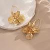 Vintage Gold Color Double Layer Hollow Flower Hoop Earring for Women Exaggerate Metal Big Petal Earring Party Daily Wear Jewelry