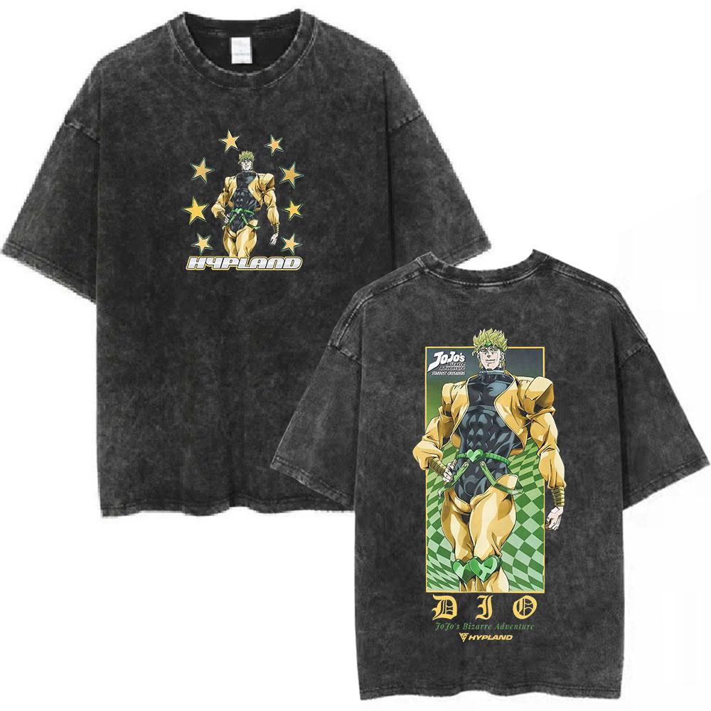 Anime Washed Vintage T Shirts Jojo Bizarre Adventure Tshirt Manga Giorno Giovanna Streetwear Men Women Casual Oversized T Shirt