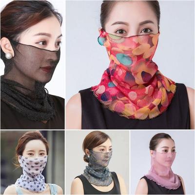 Breathable Fabric Chiffon Silk Bib Thin Texture Neck Cover Soft Hanging Ear Veil  Outdoor Sports