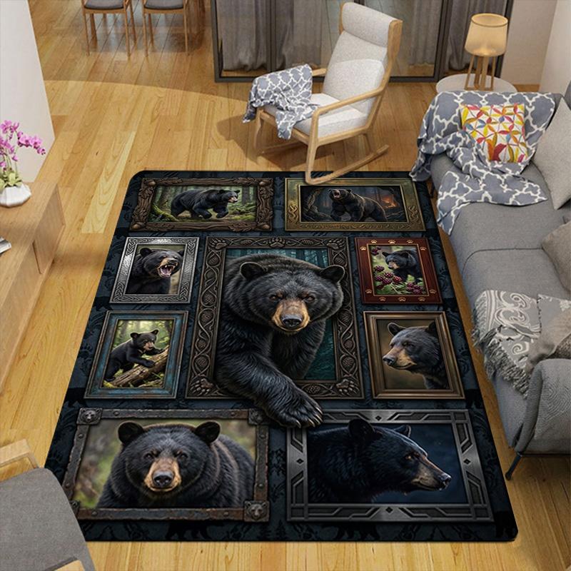 Black Bear Collection Pattern Rug Floor Mat for Living Room or Bedroom Soft and Comfortable Carpet a Gift for Birthday and Holiday.