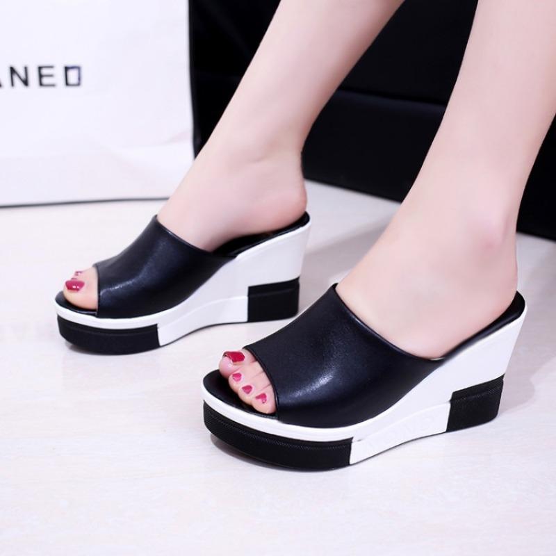 Women's Waterproof Platform Fashion Non-slip New Korean Version Slope Heel Slippers Summer Versatile Thick-soled High Heels