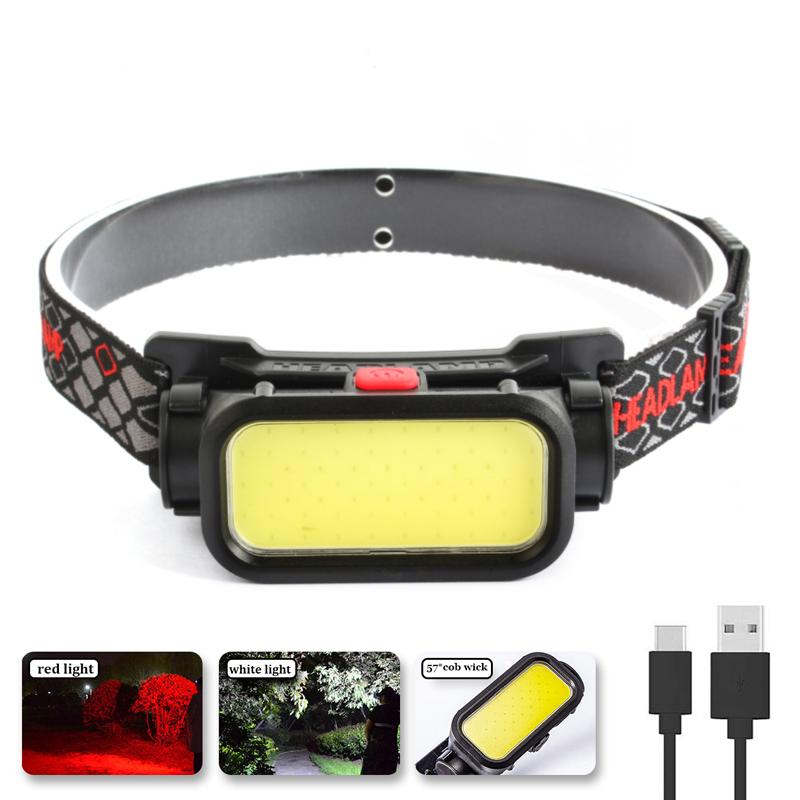 Przenośna Mocna Latarka Czołowa LED COB Ładowana przez USB Reflektor Wbudowana Bateria Wodoodporna Latarka Czołowa Kemping Wędkarstwo Lampa Czołowa