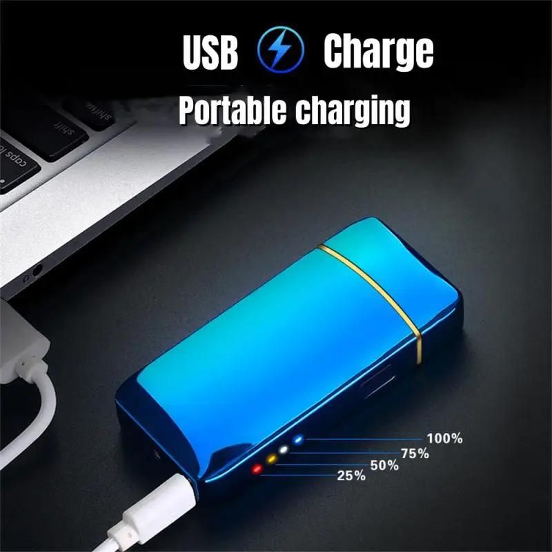Electric Windproof Metal Lighter Double Arc Flameless Plasma Rechargeable USB Lighter LED Power Display Does Not Contain Gas