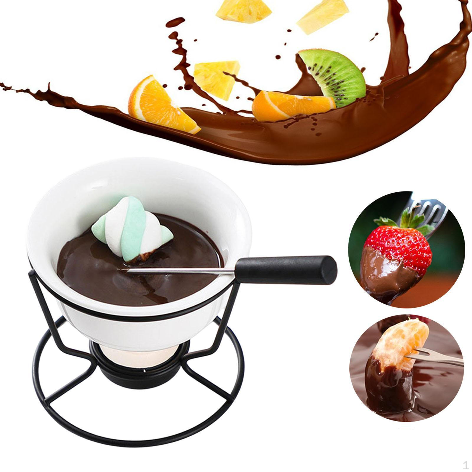 

Chocolate Fondue Pot Set Melter Cookware Butter Warmer with Forks Melt Bowl for