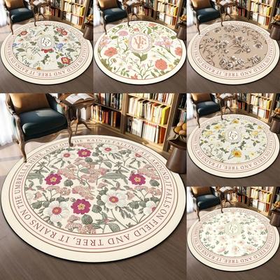Covor rotund elegant floral în stil francez pentru living, covor pentru canapea, decor pentru casă, covor moale pentru noptieră dormitor, covor tip coș, covoraș de lectură, covoraș de yoga
