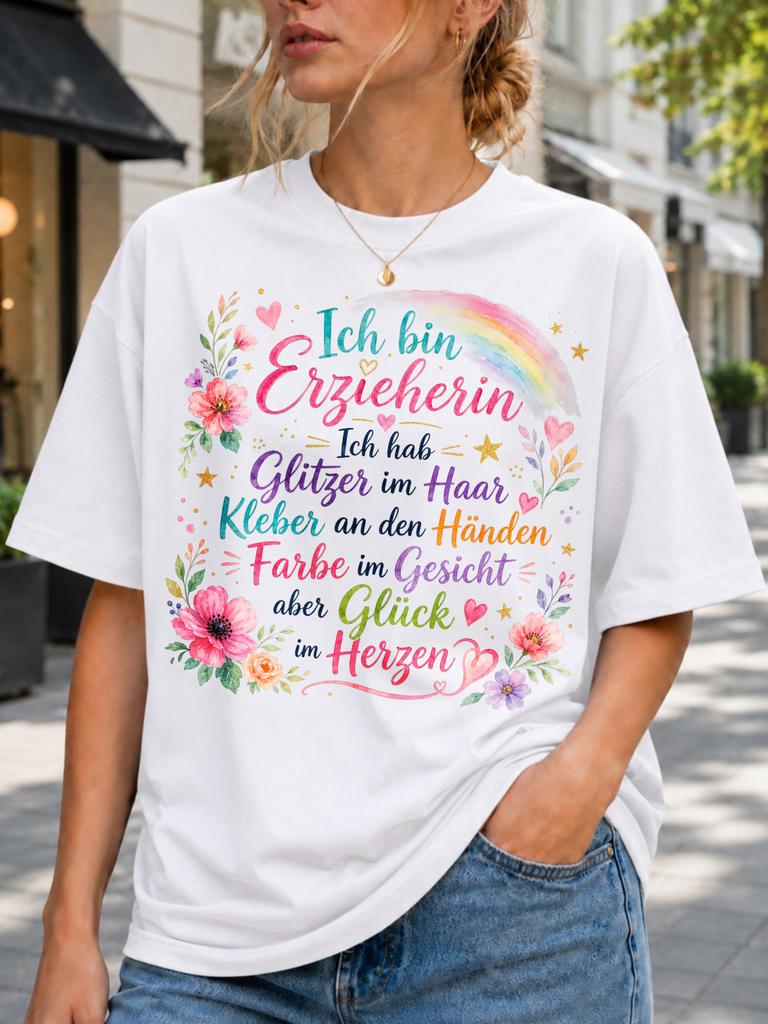I Am A Childminder Floral Tee With Watercolor Rainbow Pink Flowers Hearts And Gerunisex Educator Quote Unisex All TShirt