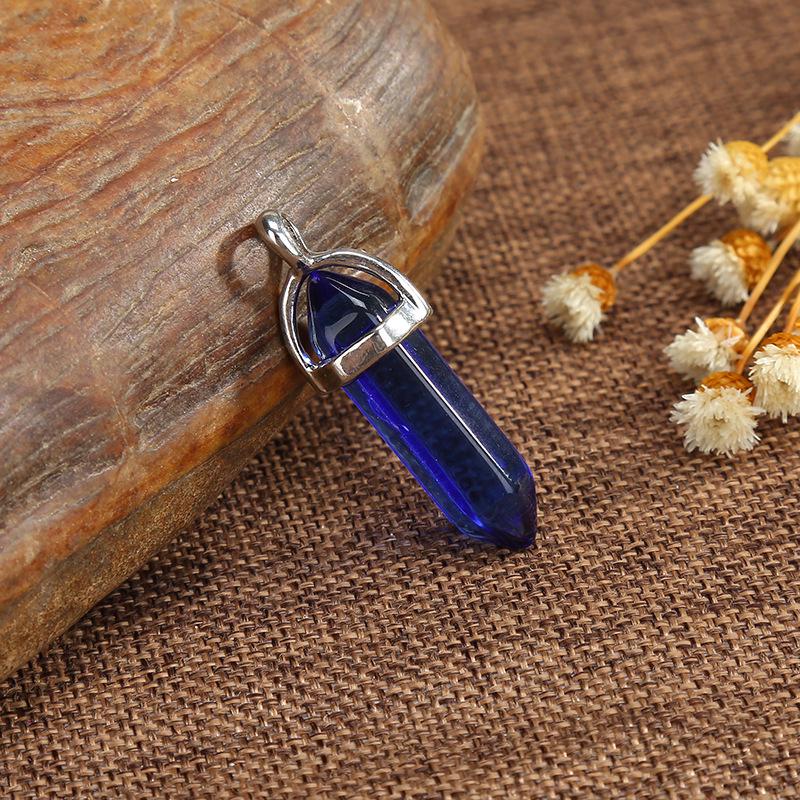 Natural Stone Amethyst & Rose Quartz Double-Pointed Hexagonal Pendant Necklace