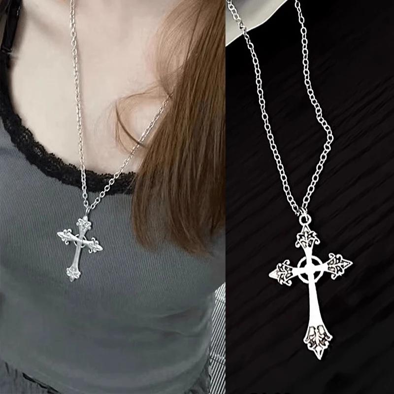 Vintage Cross Pendant Necklace Unisex Retro Punk Jewelry Accessories Gothic Grunge Chain Y2k Choker for Women Men Fashion Gifts