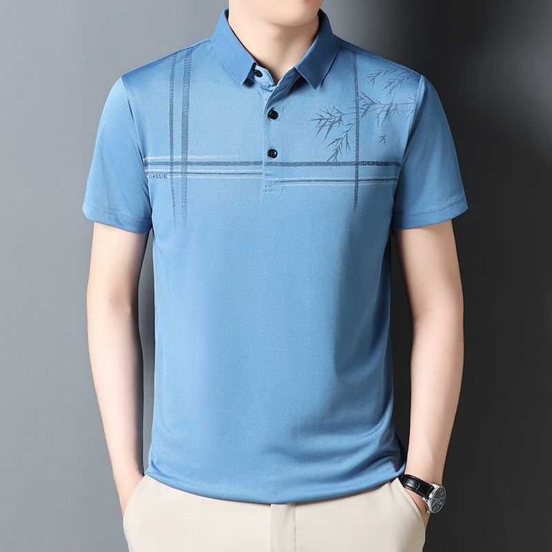 Middle-aged Men's Short-sleeved T-shirt  Men's New Business Casual Dad Lapel Polo Cypress Half-sleeved