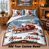 Christmas Custom Name Pattern Bedding 3Pcs Set Bed Sheet Pillowcases Indoor Bedroom Holiday Gift
