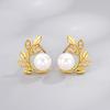 Simple Female Earrings 925 Sterling Silver Leaf Design Row Zircon Pearl Small Earrings for Women Promise Love Wedding Jewelry