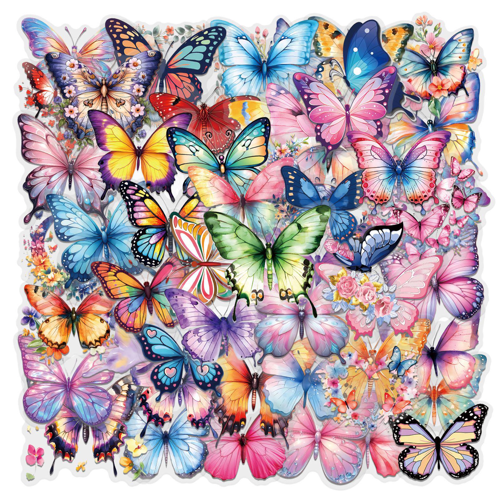 

60 Transparent Butterfly Cartoon Stickers for Phone Cases & Laptops - Waterproof & Vibrant