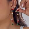 Trendy Christmas Tassel Drop Earrings for Women Red Green Bell Xmas Tree Imitation Pearl Long Earring Party Holiday Jewelry Gift