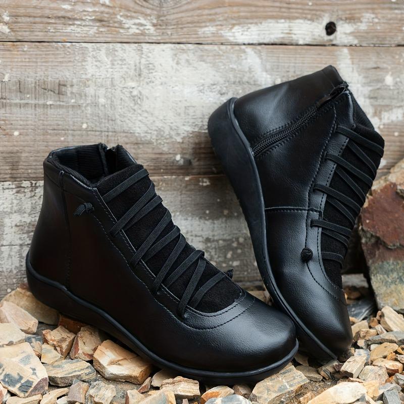 Soft Sole Women's Solid Color Comfort Boots, Round Toe Side Zipper Pull On Daily Footwear