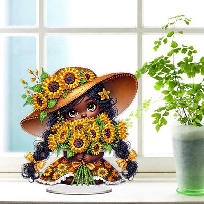 Acrylic Special Shape Angel Sunflower Rhinestones Desktop Ornaments 5D DIY Diamond Art Tabletop Decorations for Adults Beginner