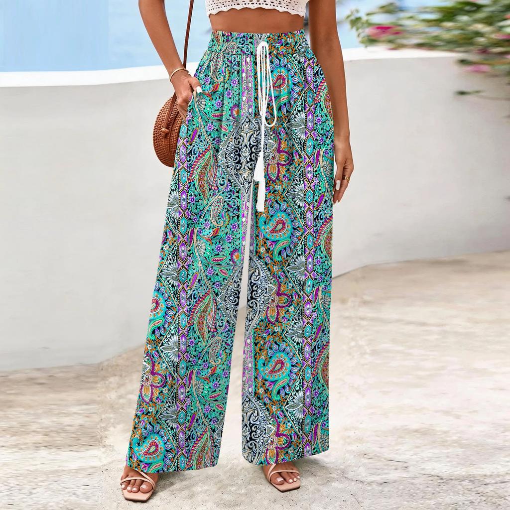 Women's Wide-Leg Casual Flowy Floral Print Pants
