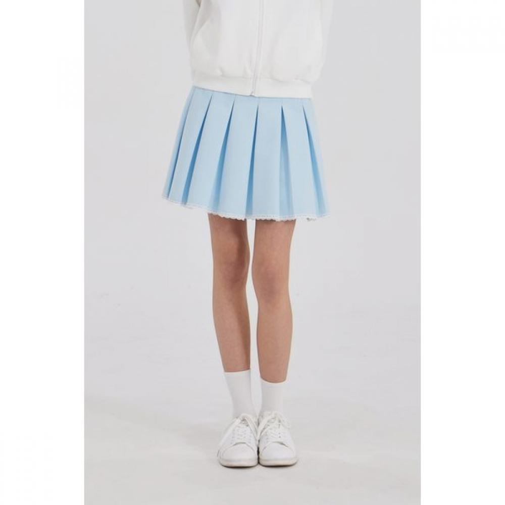 GOXO Metal Heart Lace Pleated Skirt Sky Blue
