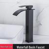 TLXT Black Flat Spout Waterfall Basin Faucet