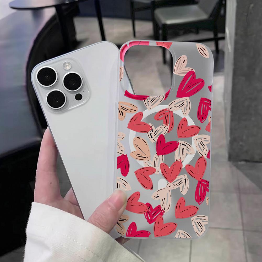 Ins Wind Graffiti Love Applies To Apple 17ProMax Matte Magnetic Mobile Phone Case iPhone16/15 Large Hole