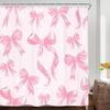Pink Bow Shower Curtain Girly Preppy Elegant Modern Fashion Sweet Aesthetic for Girls Women Kids Bathroom Decor with Hooks