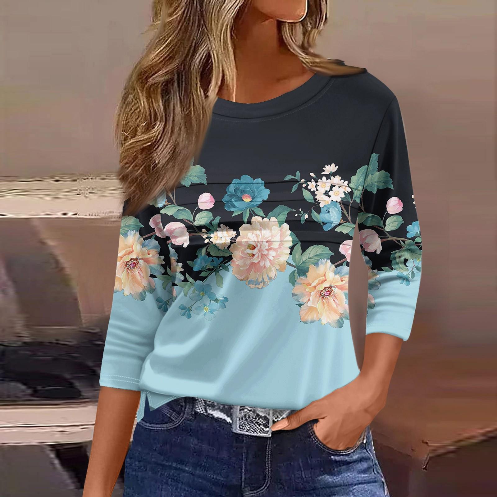 

Женская мода повседневный свободный топ с рукавом 3/4 в полоску с круглым вырезом L