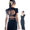Temperament Slim and Thin Black Short-sleeved Split Backless Dress Children's Summer High-end Long Dress New