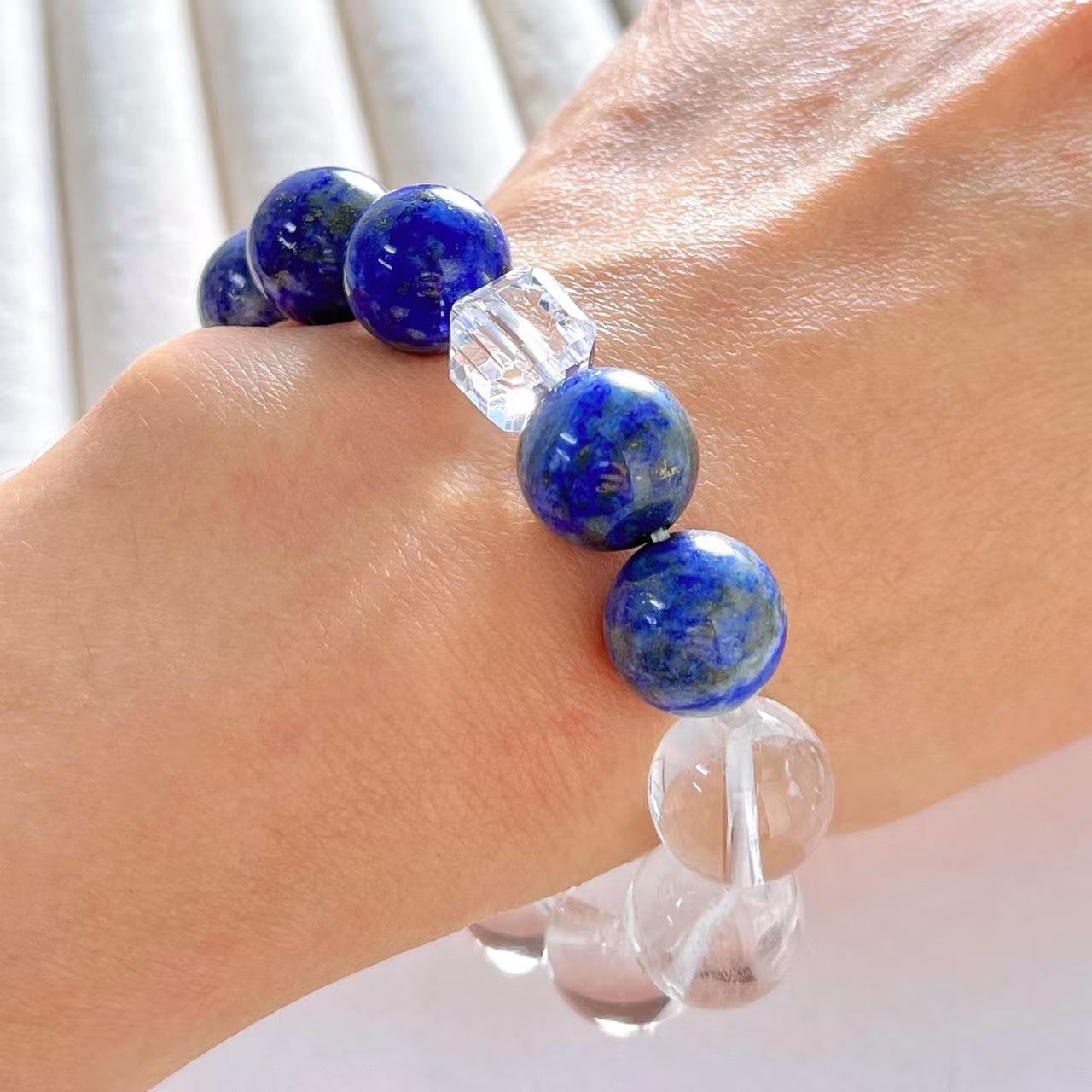 12Mm Retro Large Particle Natural White Crystal Lapis Lazuli Contrasting Color Bracelet Bracelet.