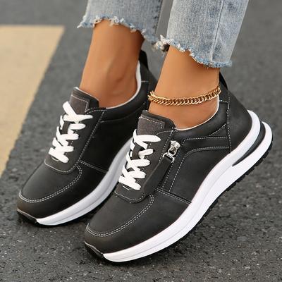 Lightweight Non Slip Running Shoes for Women  Fashion PU Leather Platform Sneakers Woman Comfort Casual Lace Up Sports Shoes