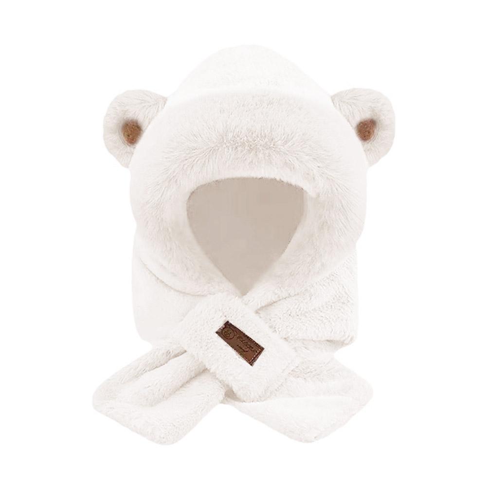 Cute Bear Plush Cap Scarf Lovely Beanie Hat Scarf Set Warm Pullover Ear Warm Protection Faux Wi J7W7