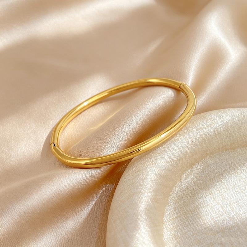 Gold Color Stainless Steel Can Open Cuff Bangle High Polished Minimalist Bracelet Jewelry for Women Birthday Anniversary Gifts