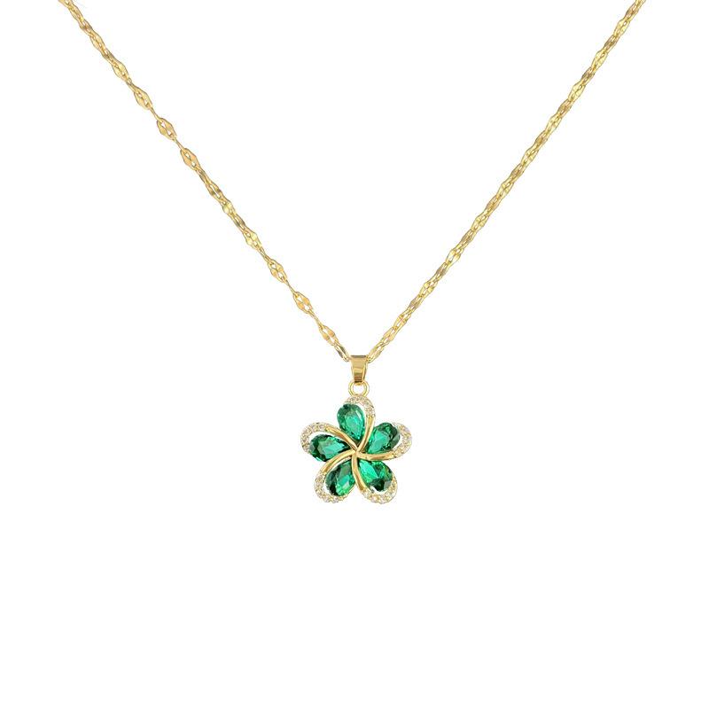 Rotating Flower Full Diamond Fashion Light Luxury Temperament Gorgeous Full Diamond Necklace Female Versatile Collarbone Chain Titanium Steel